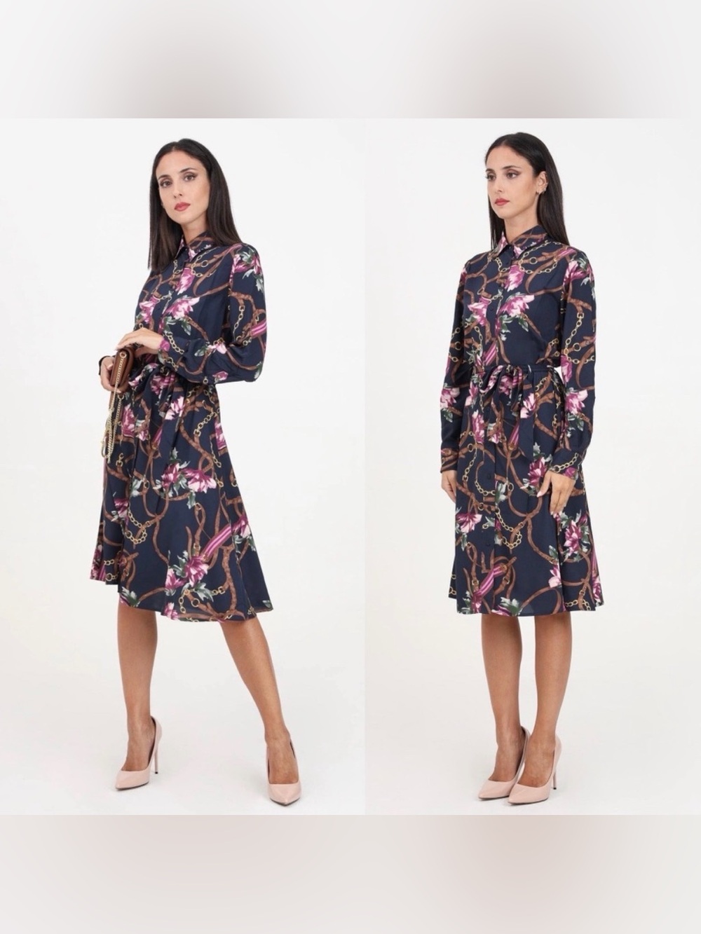 Lauren Ralph Lauren Karalynn Long Sleeve Day Dress Equestrian Chain Floral Print - Picture 2 of 9